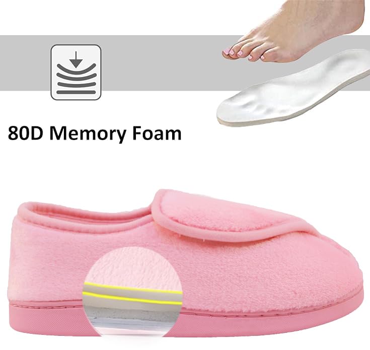 Git-up Women Diabetic Slippers Arthritis Edema Memory Foam Closed Toed Slippers, Pink, 9 D(M) US - Image 3